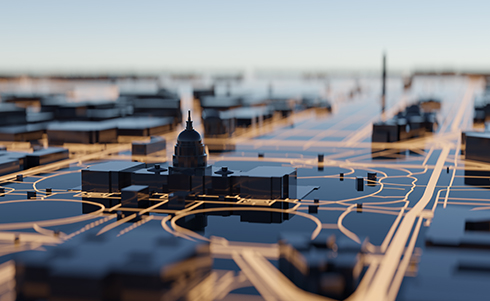Washington DC hi-tech smart city background. 3D rendering.