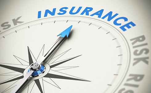 A compass pointing toward the word insurance, next to it reads risk on all sides